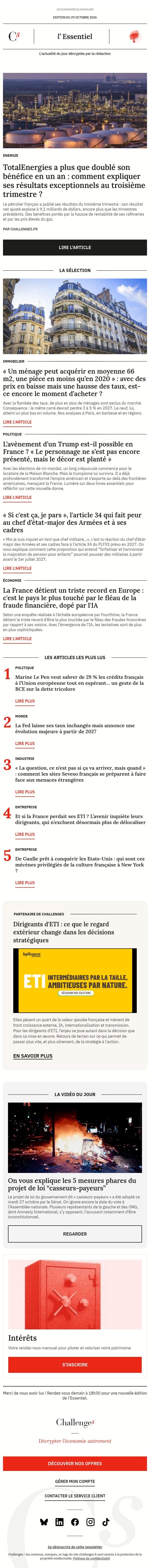 TotalEnergies a plus que doublé son bénéfice en un an : comment expliquer ses résultats exceptionnels au troisième trimestre ? email from Management screenshot