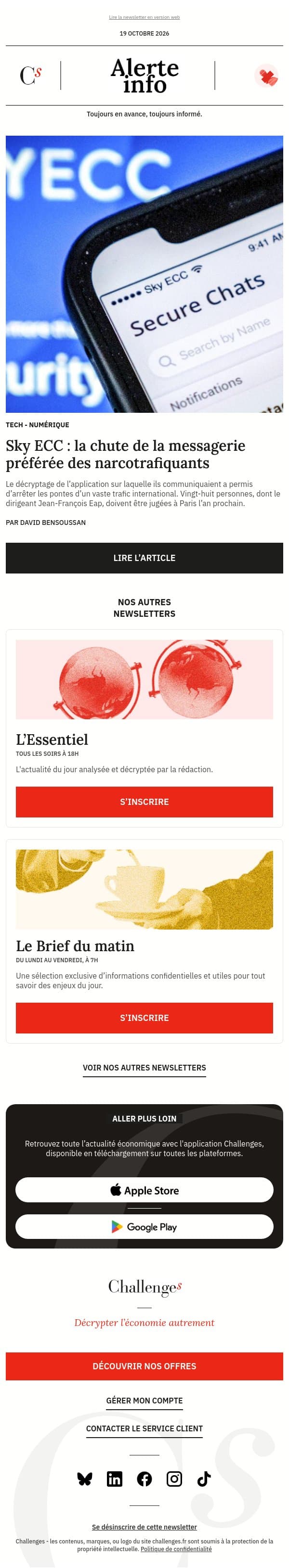 Alerte info : Les dessous de la chute de Sky ECC, la messagerie préférée des narcotrafiquants email from Management screenshot