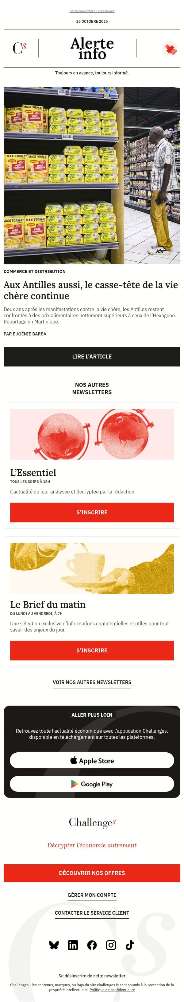 Alerte info : « Tout est cher ! » : deux ans après les manifestations, le pouvoir d'achat reste au cœur des tensions aux Antilles email from Management screenshot