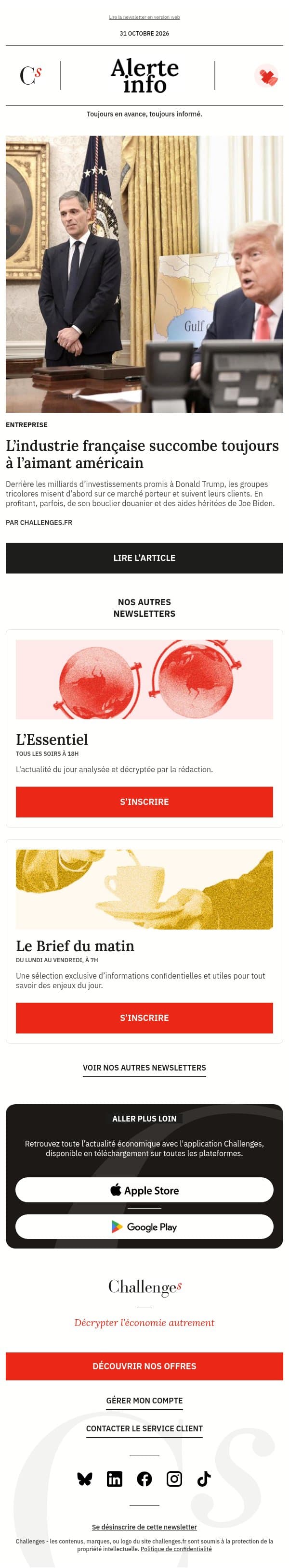 Alerte info : L’industrie française succombe toujours à l’aimant américain email from Management screenshot
