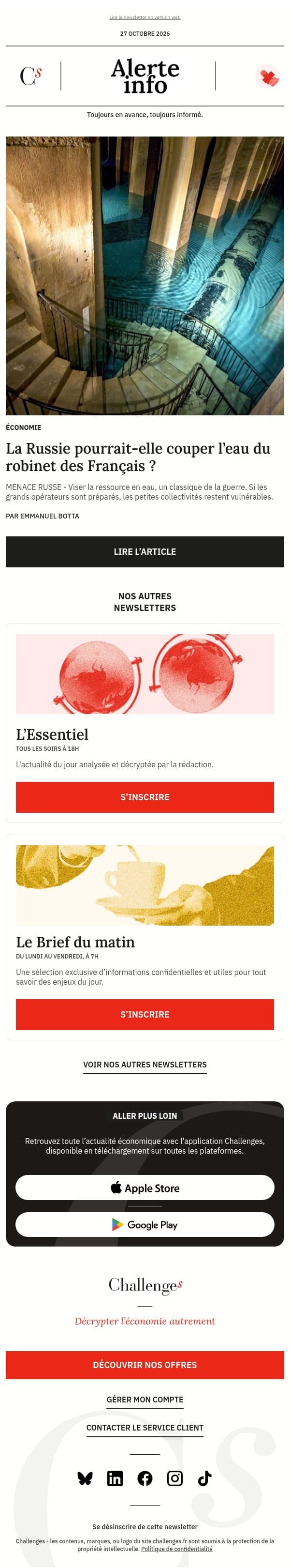 Alerte info : La Russie pourrait-elle couper l’eau du robinet des Français ? email from Management screenshot