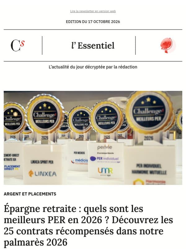 Épargne retraite : quels sont les meilleurs PER en 2026 ? Découvrez les 25 contrats récompensés dans notre palmarès 2026 email from Management