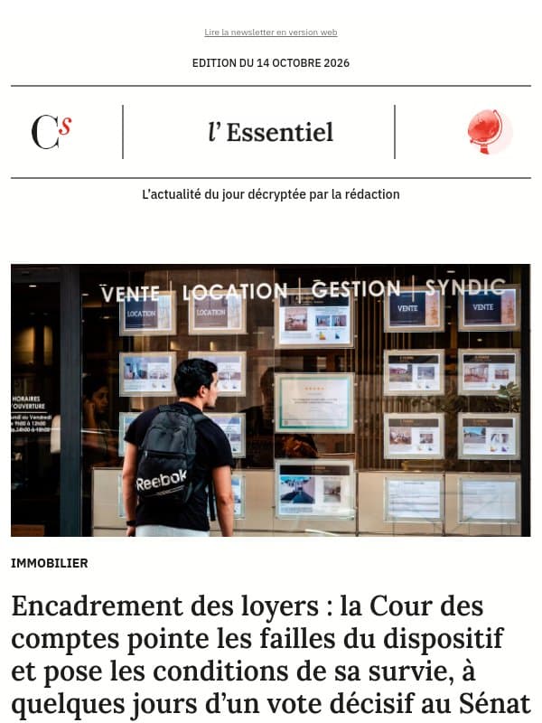 Encadrement des loyers : la Cour des comptes pointe les failles du dispositif et pose les conditions de sa survie, à quelques jours d’un vote décisif au Sénat email from Management