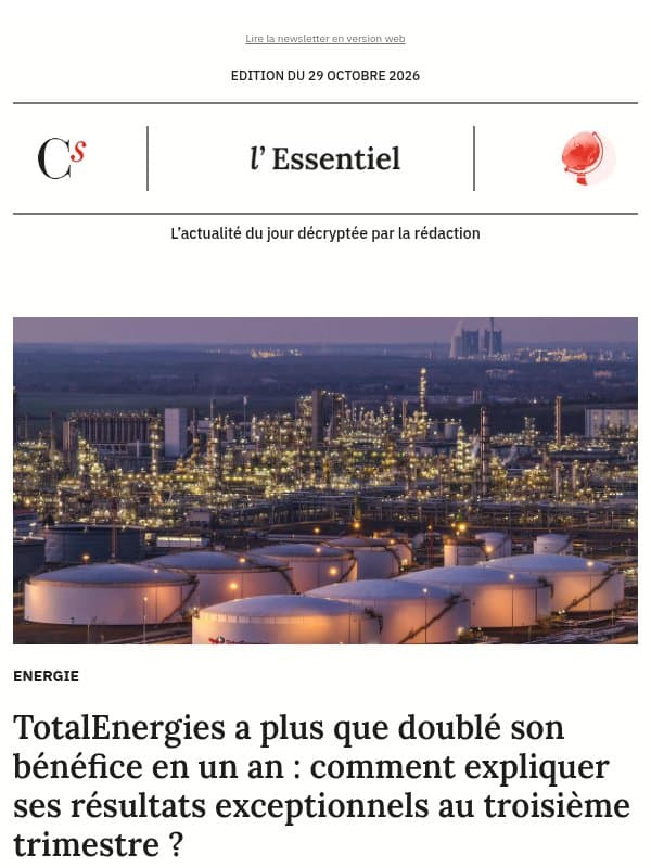 TotalEnergies a plus que doublé son bénéfice en un an : comment expliquer ses résultats exceptionnels au troisième trimestre ? email from Management