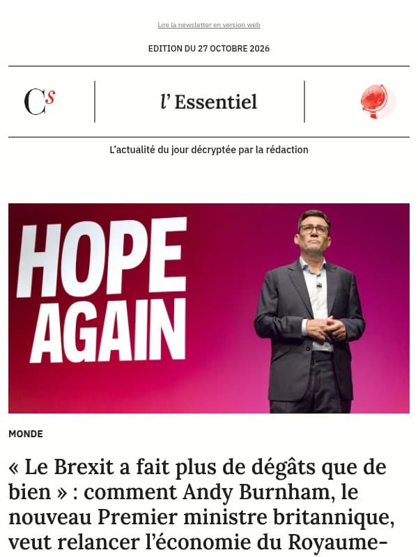 « Le Brexit a fait plus de dégâts que de bien » : comment Andy Burnham, le nouveau Premier ministre britannique, veut relancer l’économie du Royaume-Uni en renouant avec l’Europe email from Management