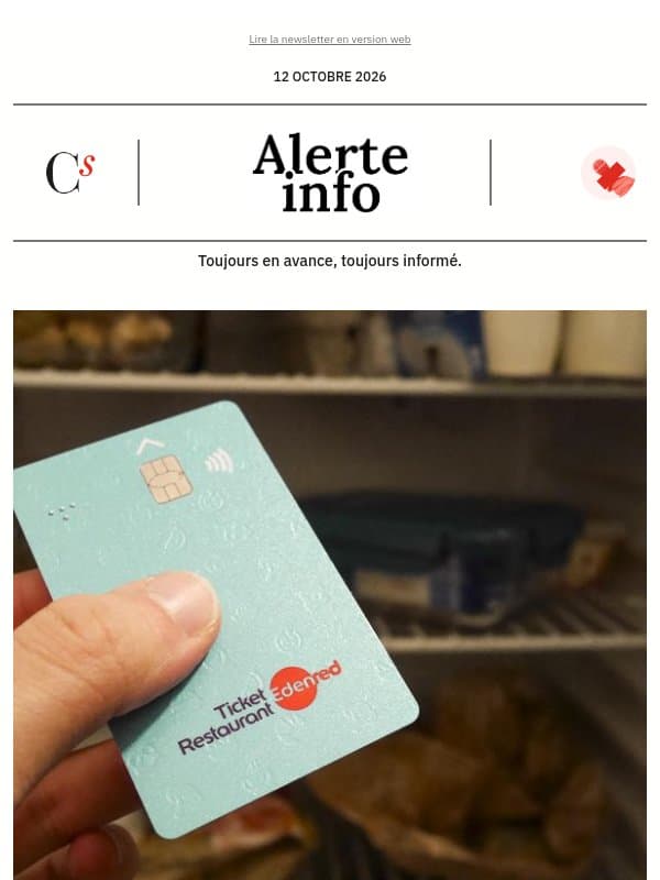 Alerte info : Des milliards d’euros en jeu et un intense lobbying en coulisse : la bataille féroce des titres-restaurant s'invite à l’Assemblée email from Management