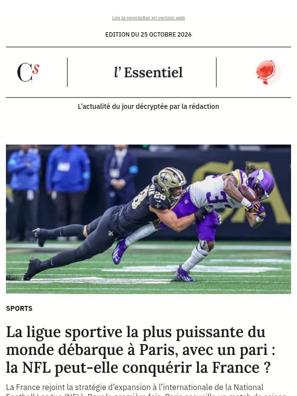 La ligue sportive la plus puissante du monde débarque à Paris, avec un pari : la NFL peut-elle conquérir la France ? email from Management