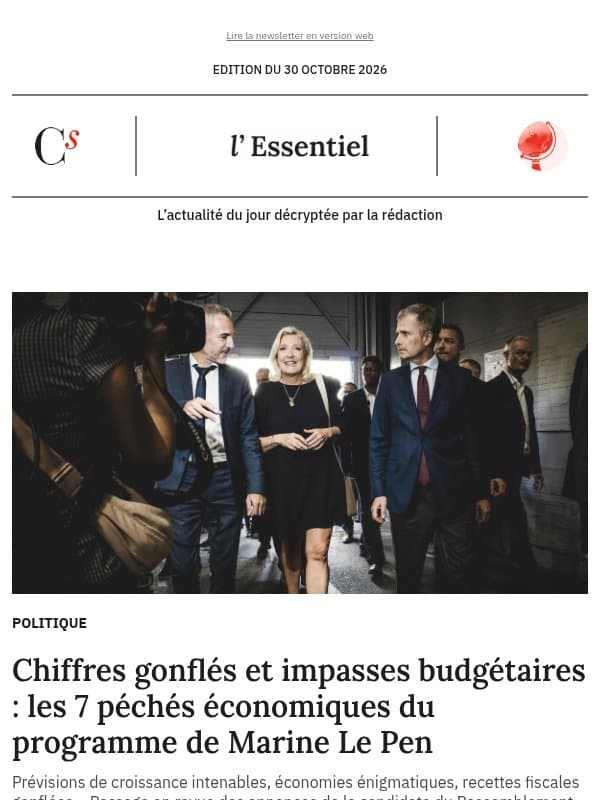 Chiffres gonflés et impasses budgétaires : les 7 péchés économiques du programme de Marine Le Pen email from Management