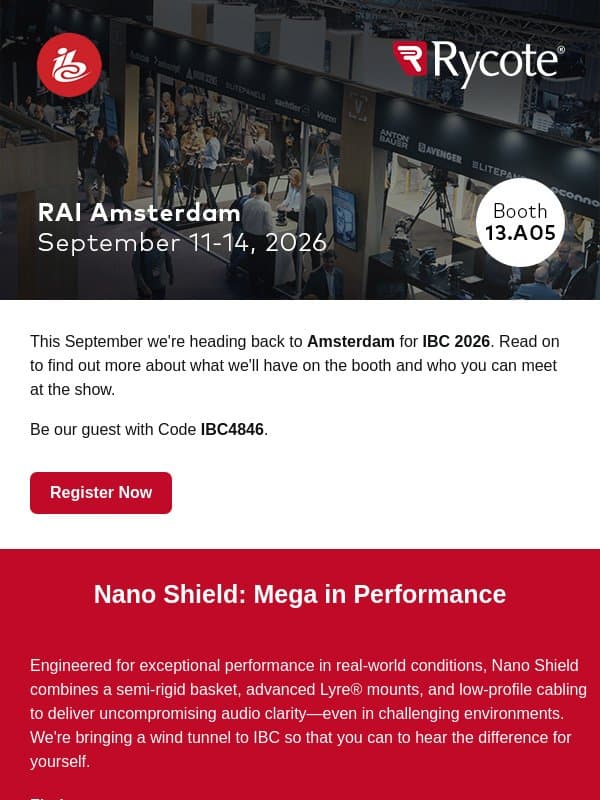 IBC 2026: Better Wind Protection. Cleaner Sound. email from Manfrotto