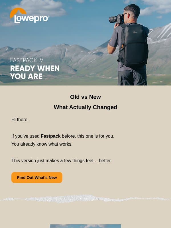 Fastpack IV: What's Actually New? email from Manfrotto