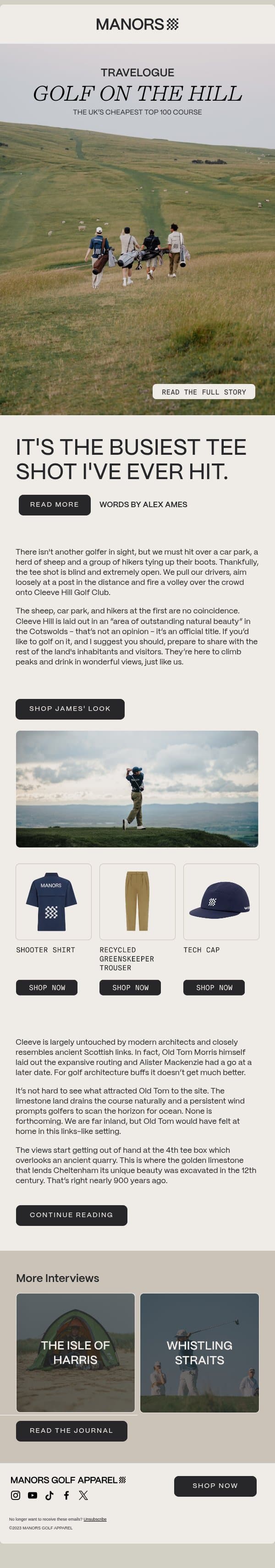 Golf On The Hill. email from Manors Golf screenshot