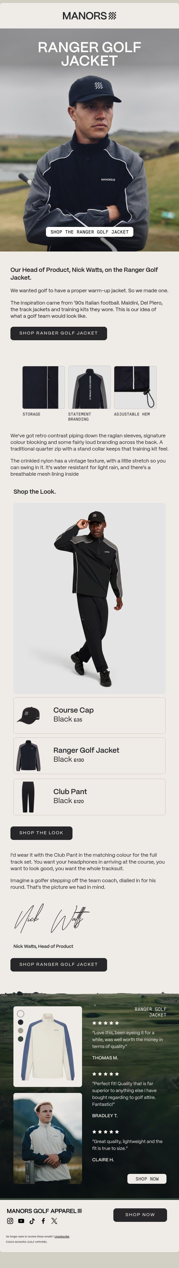 Golf didn’t have one of these, until now. email from Manors Golf screenshot