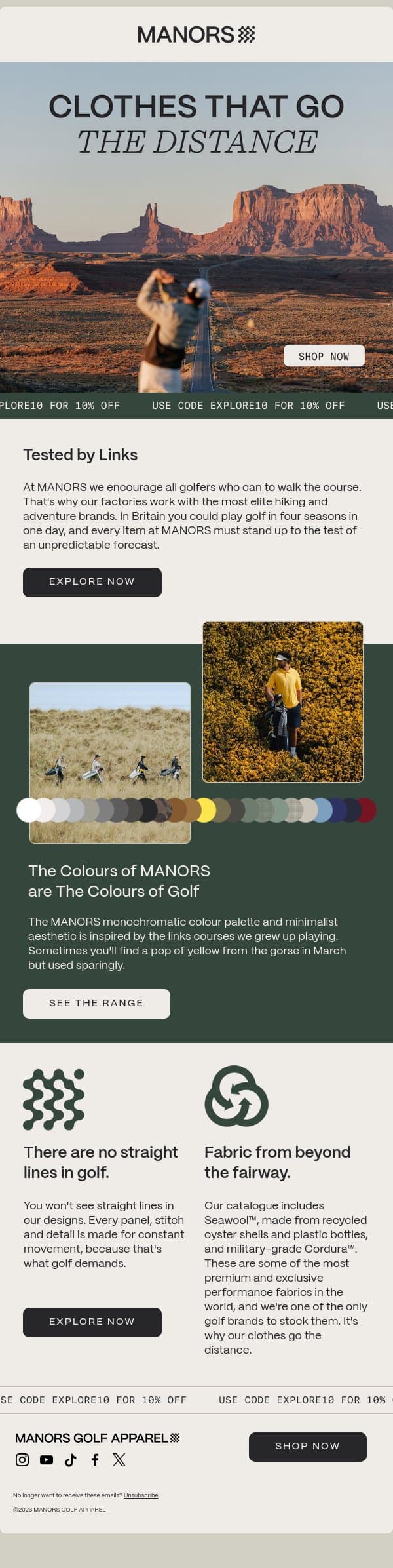 It starts on the golf course. email from Manors Golf screenshot