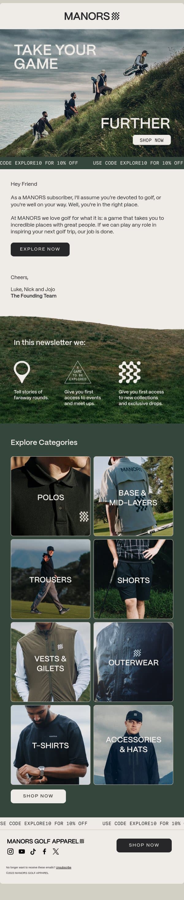 A gift for our newest member email from Manors Golf screenshot