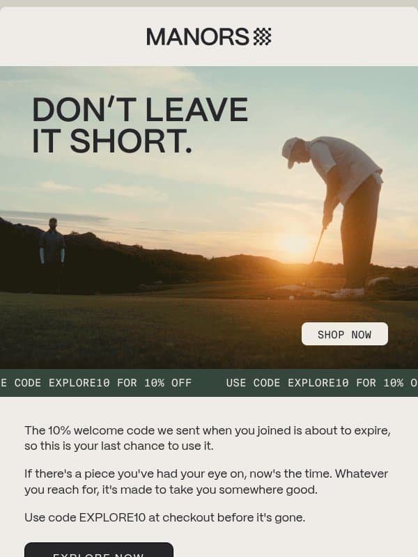 Last chance Friend email from Manors Golf