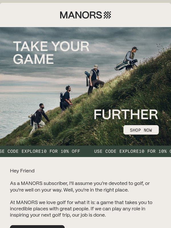 A gift for our newest member email from Manors Golf
