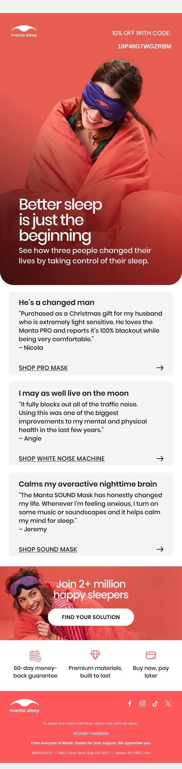 Real people. Real results. email from Manta Sleep screenshot