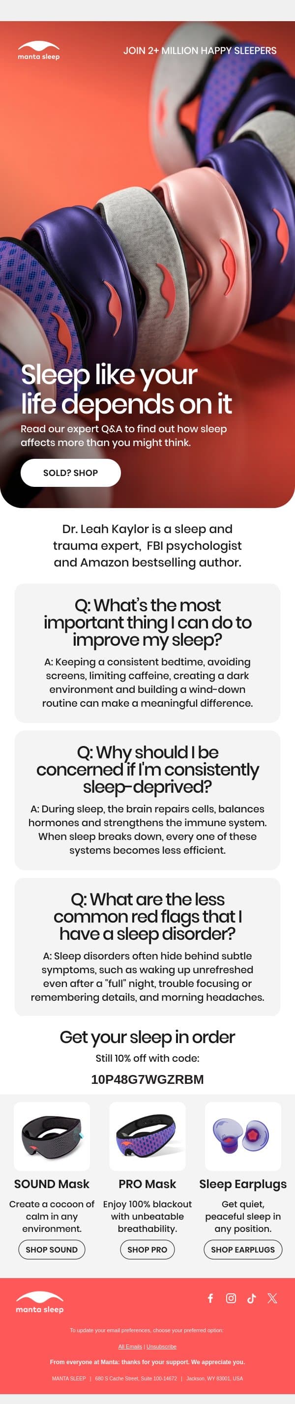 Doctor’s orders email from Manta Sleep screenshot