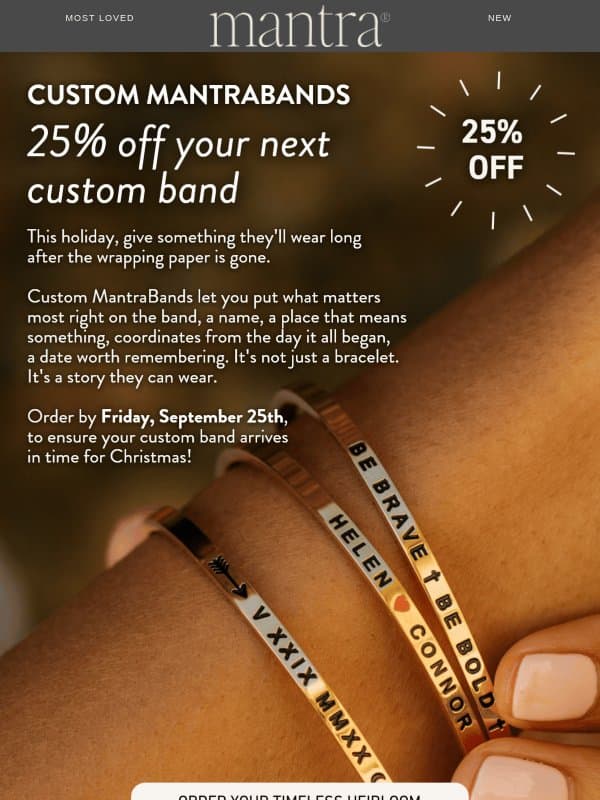 25% off Custom MantraBands ♡ email from MantraBand