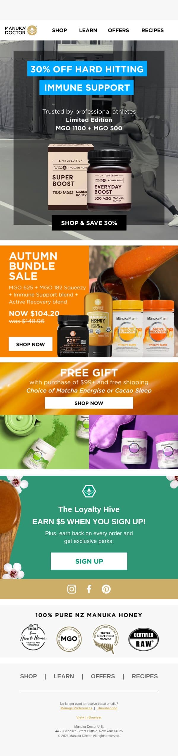 Last Chance to Save 30% on MGO 1100 + 500 🍯 email from Manuka Doctor screenshot