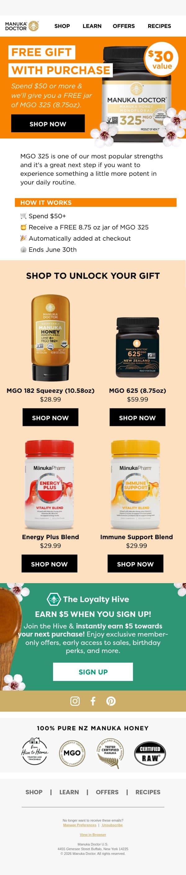 Free Gift With Purchase🍯 email from Manuka Doctor screenshot