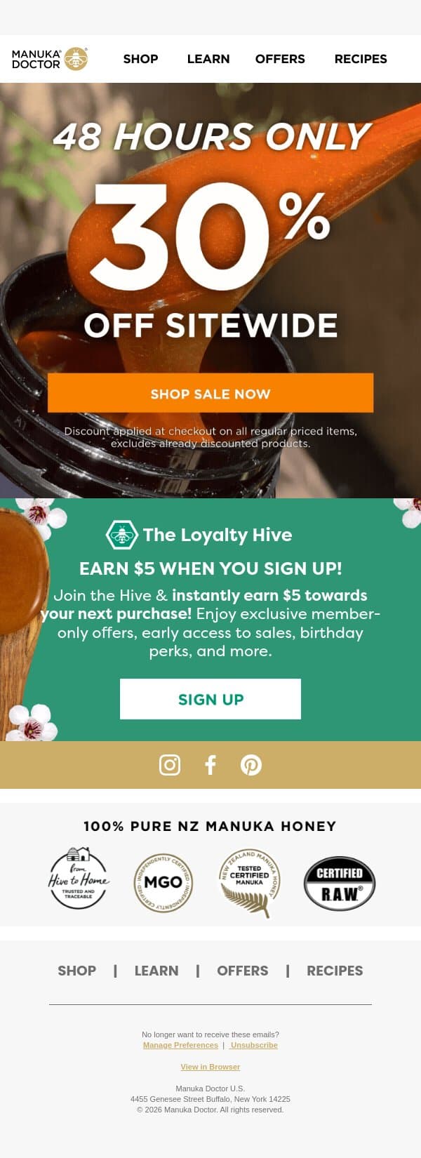 🚨Save 30% Sitewide - 48 Hours Only!⏳ email from Manuka Doctor screenshot