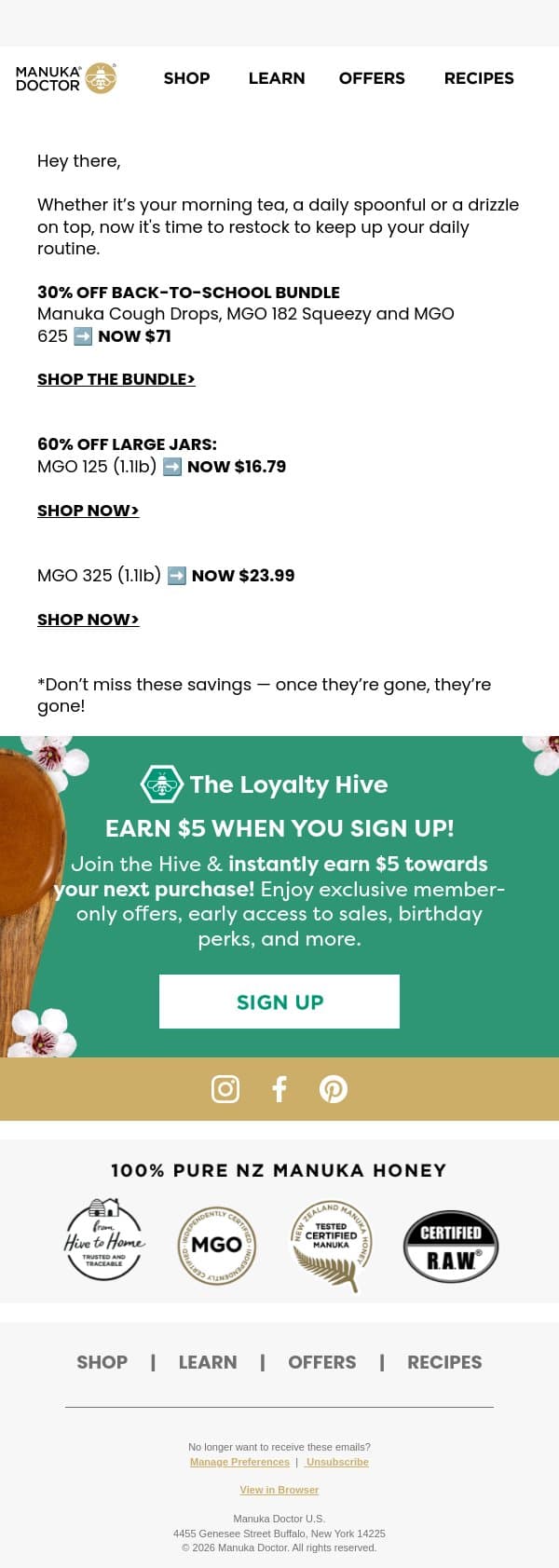 š„Up to 65% Off Select MGOs email from Manuka Doctor screenshot