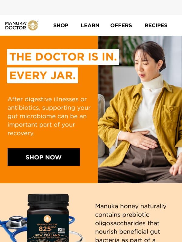 Tummy Troubles? Manuka honey may help.๐ฆ email from Manuka Doctor