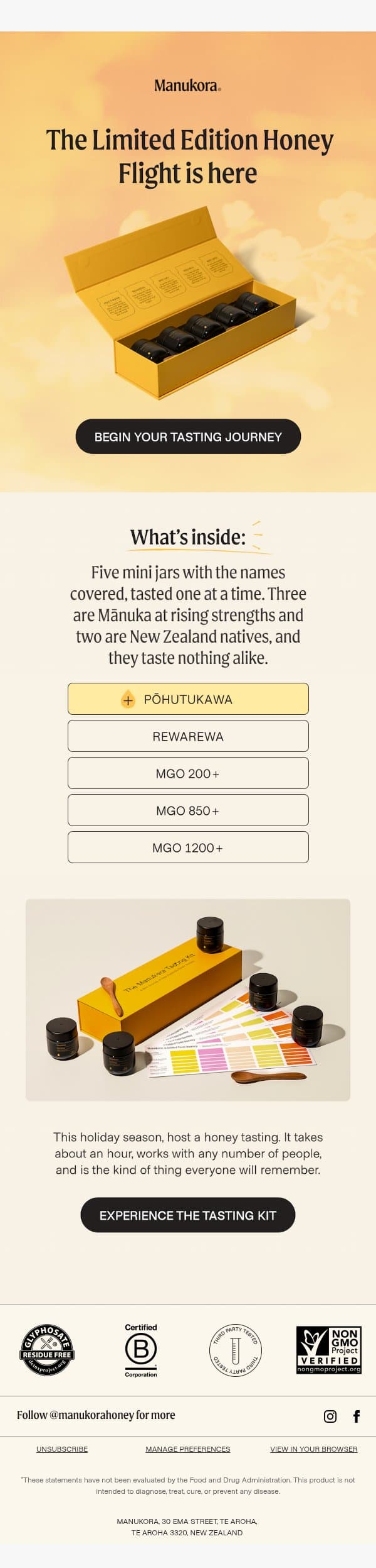 The Honey Flight is here email from Manukora screenshot