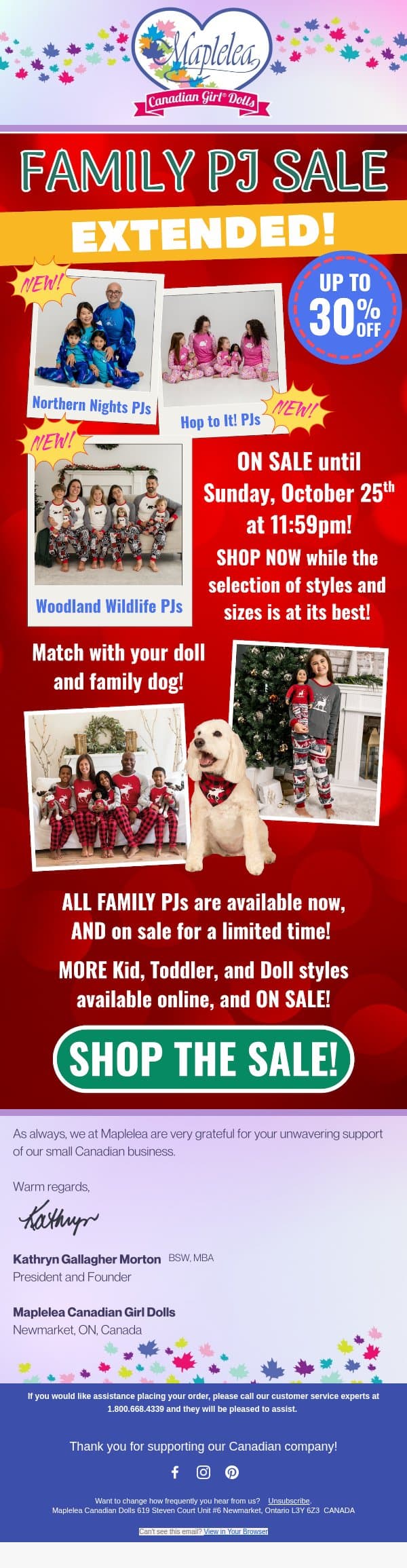FAMILY PJ SALE is EXTENDED!🚨✨ email from Maplelea screenshot