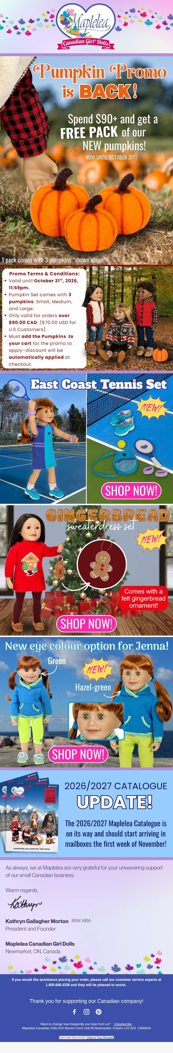 FREE PUMPKINS PROMO is back!🎃 | Plus NEW Products & Catalogue Update! email from Maplelea screenshot