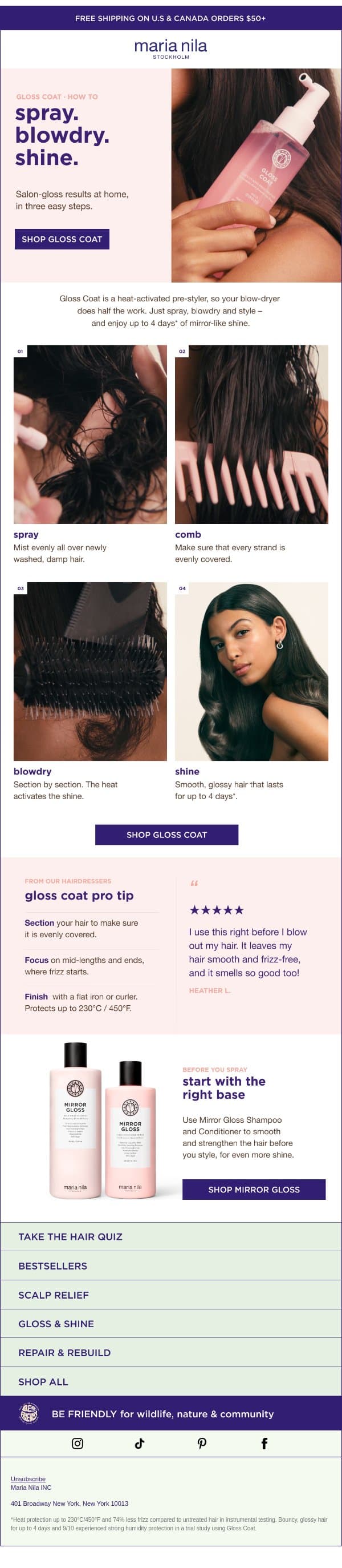 ๐ซ Your easiest glossy blowout yet email from Maria Nila screenshot