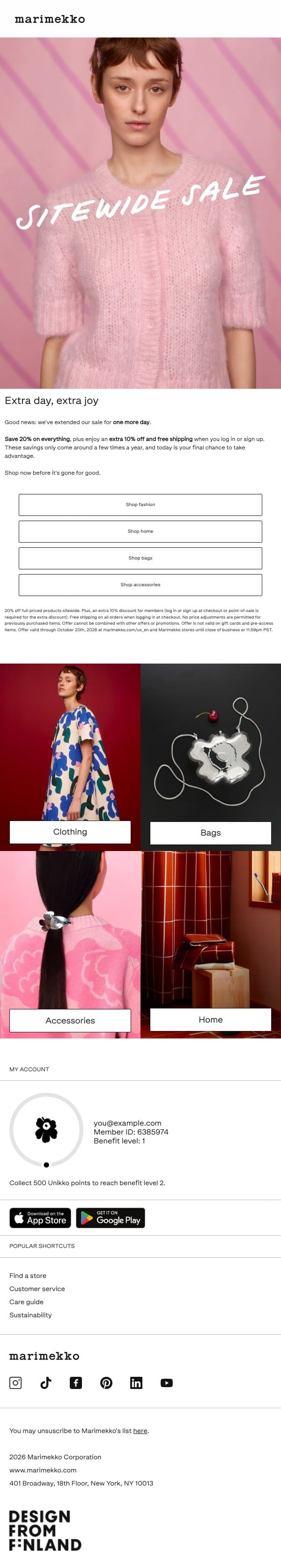 20% off ONE MORE DAY email from Marimekko screenshot