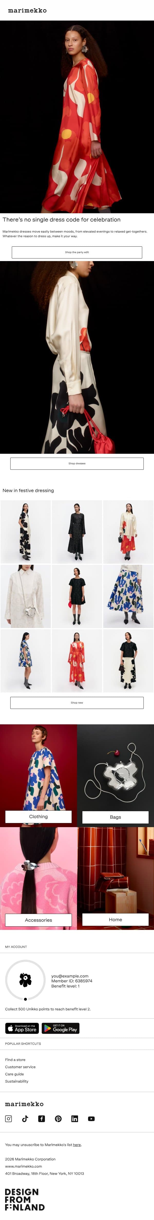 Just arrived: Festive dressing email from Marimekko screenshot
