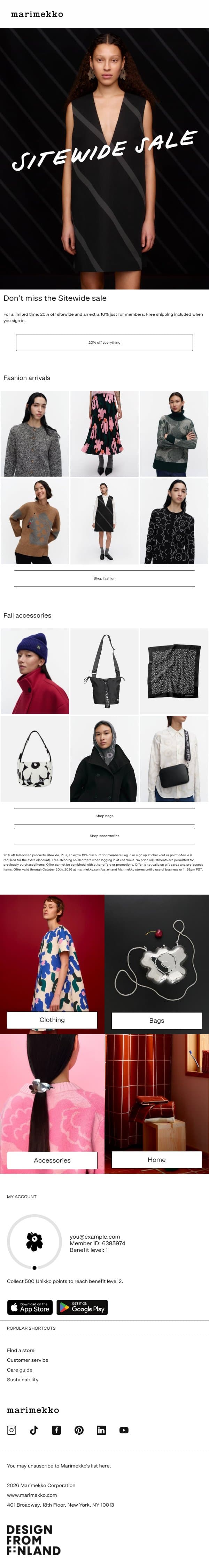 FALL REFRESH email from Marimekko screenshot