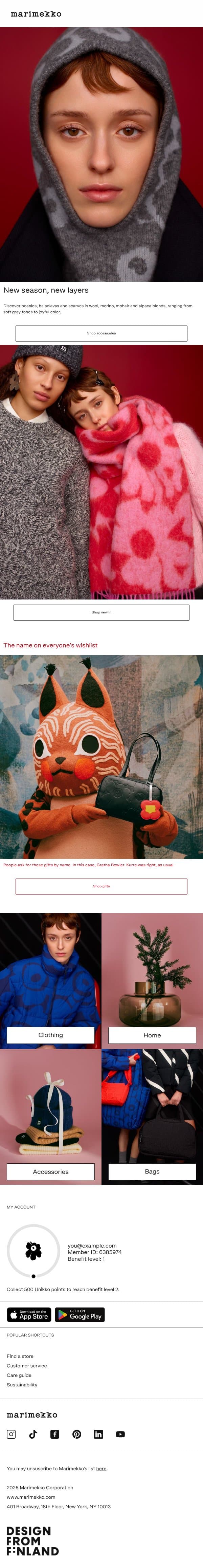 Soft spots | Wool accessory arrivals email from Marimekko screenshot