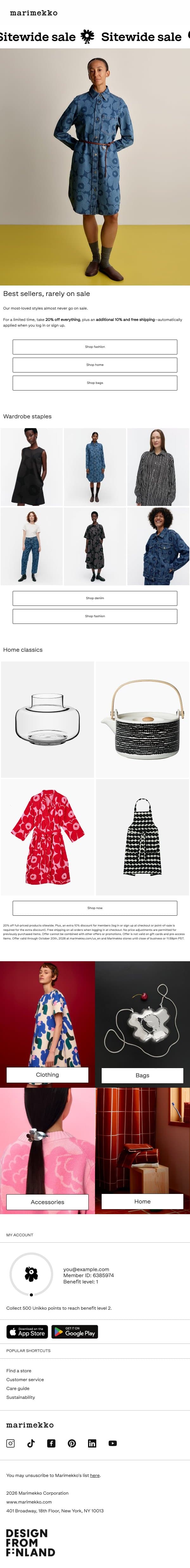 Our bestsellers rarely go on sale email from Marimekko screenshot