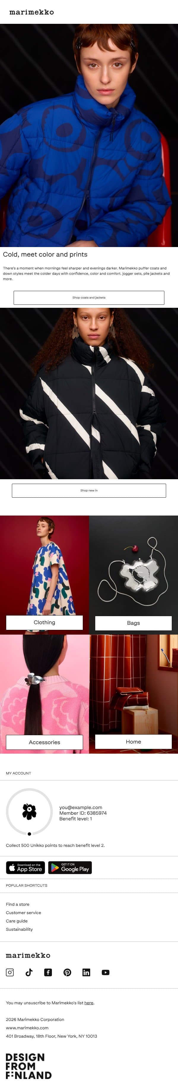 Get ahead of the cold | New arrivals email from Marimekko screenshot