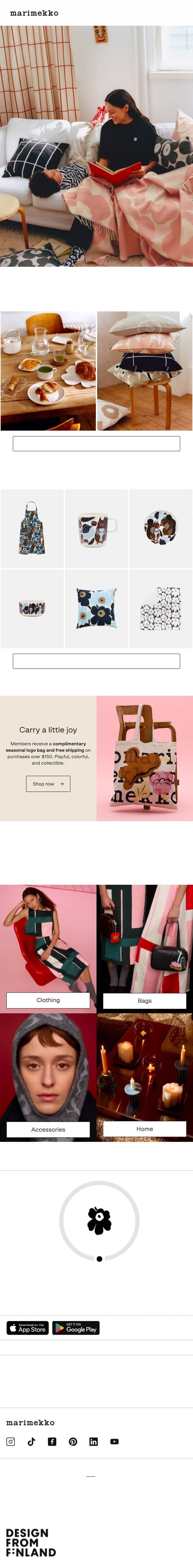 Home classics and decor treats email from Marimekko screenshot