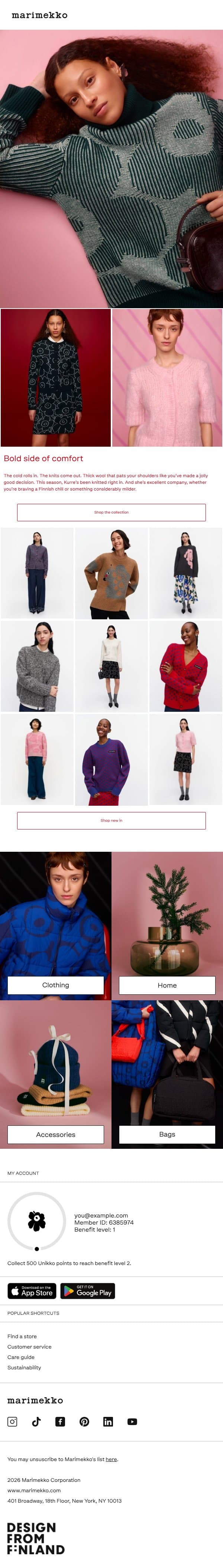 Wool knits in big prints. Need we say more? email from Marimekko screenshot