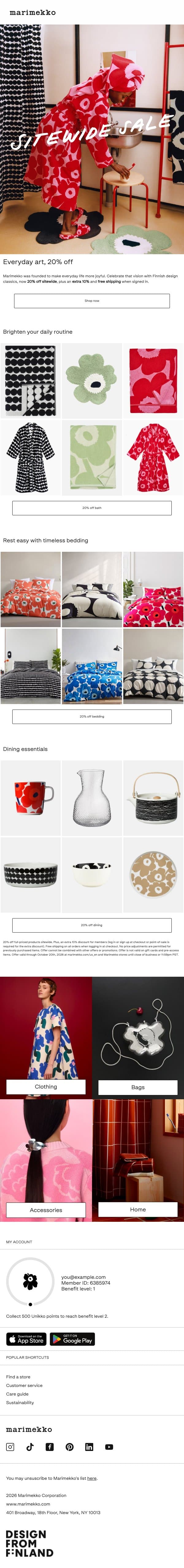 Forever favorites, now on sale email from Marimekko screenshot