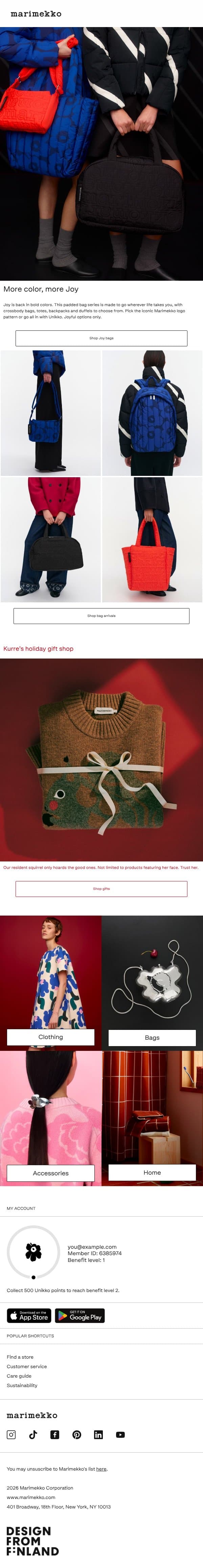 Joy bags put the fun in functional email from Marimekko screenshot