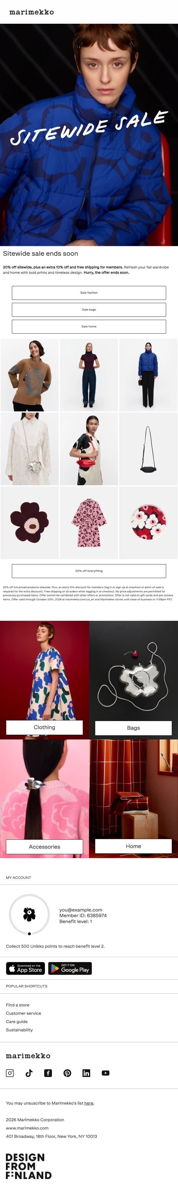 20% off your fall refresh email from Marimekko screenshot