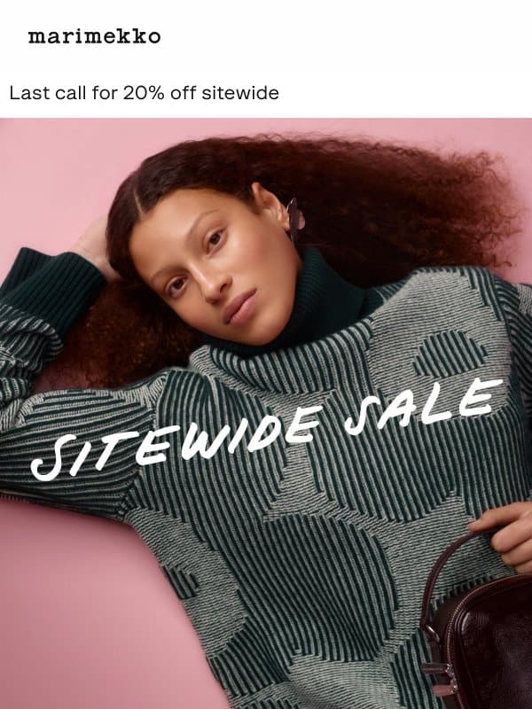 Last chance for 20% off everything email from Marimekko