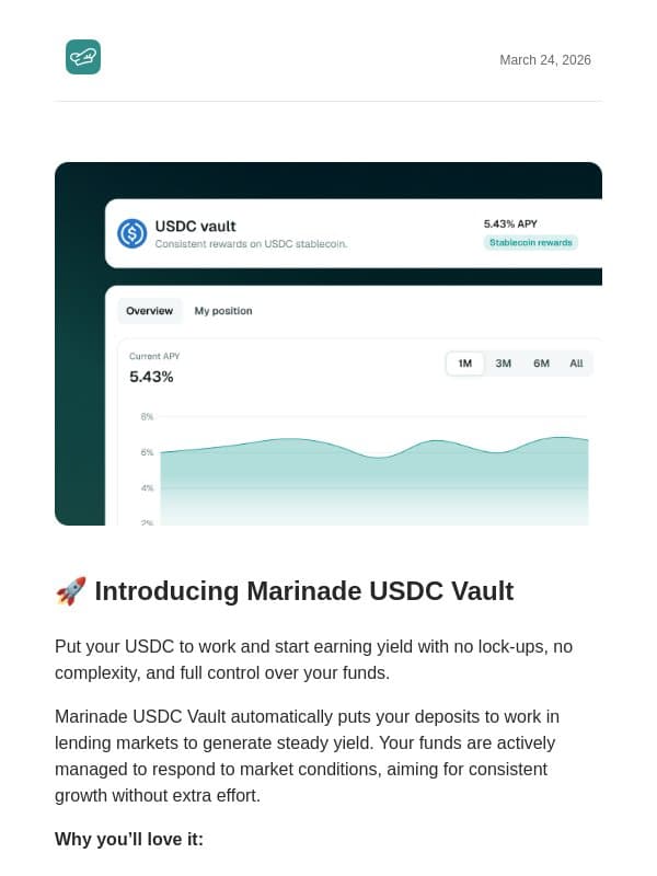 π₯ Introducing Marinade USDC Vault email from Marinade Finance