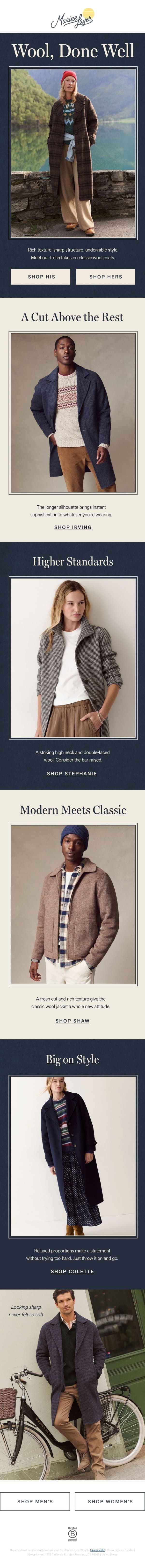 The Wool Outerwear Edit email from Marine Layer screenshot