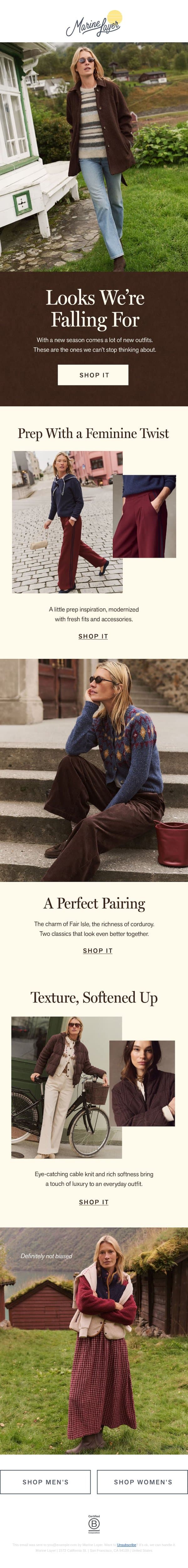 The Looks We’re Loving Lately email from Marine Layer screenshot