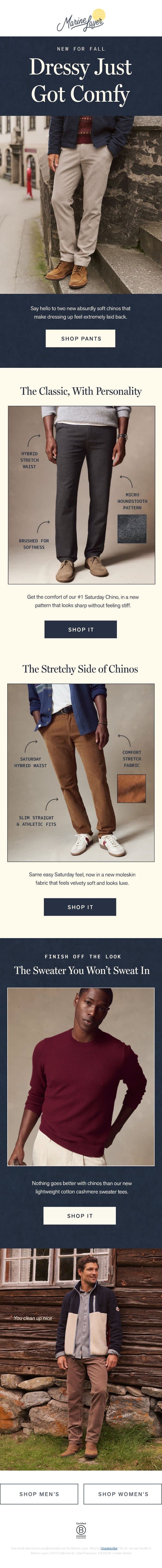 The Softest Chinos. Period. email from Marine Layer screenshot