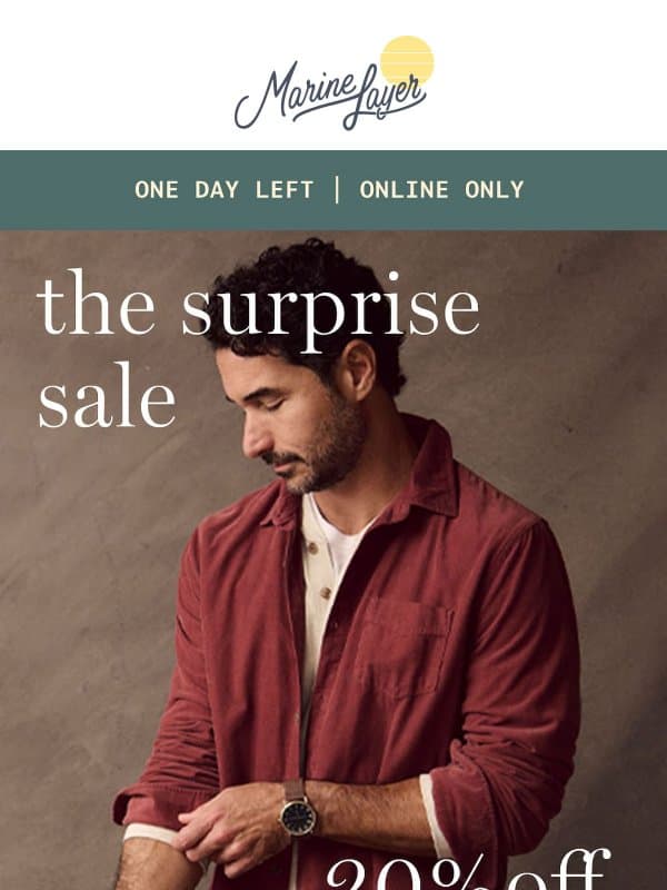 20% Off Sitewide—Just Because email from Marine Layer