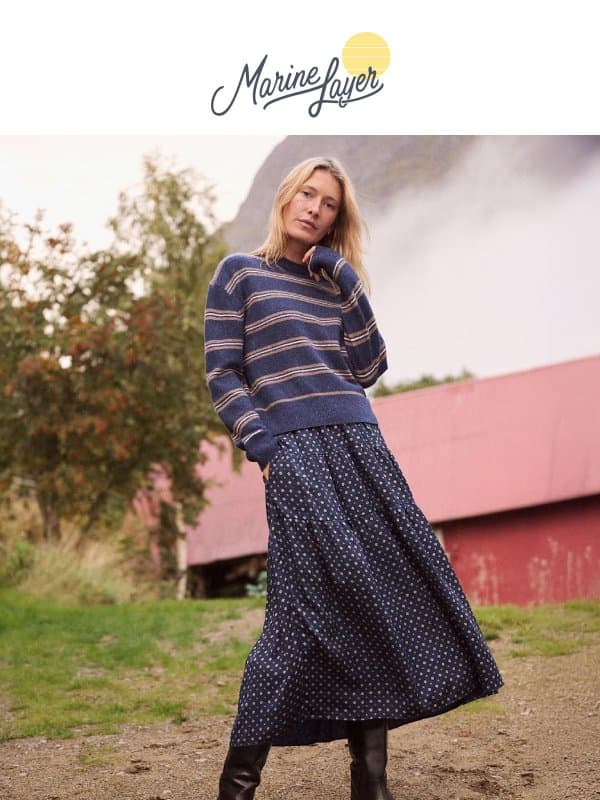 Cozy Sweaters, Silky Everything Else email from Marine Layer
